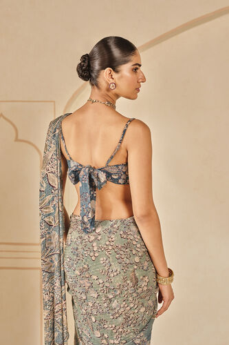 Turaya Printed Bemberg Pre-draped Saree - Powder Blue, Powder Blue, image 4